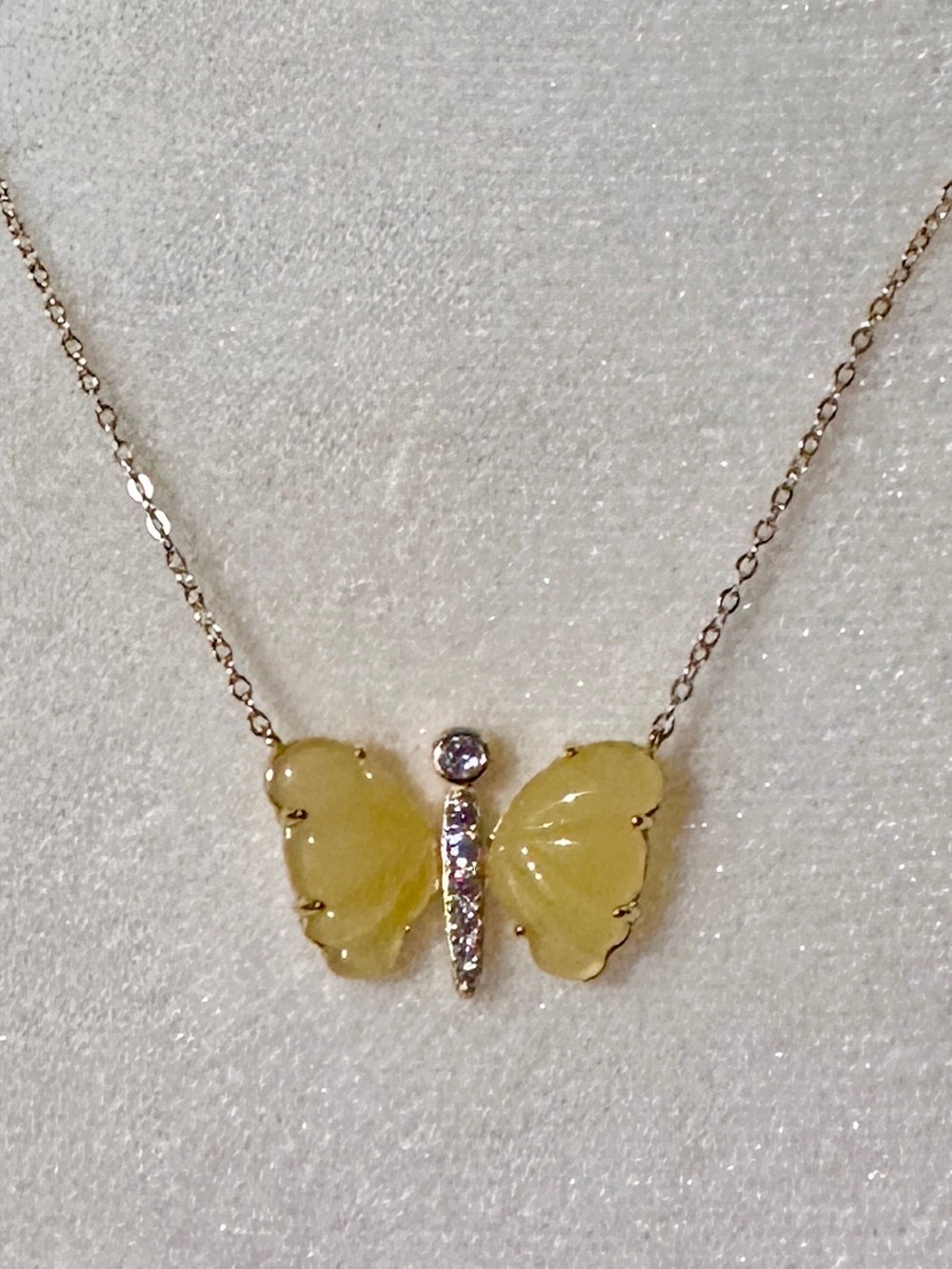 Gold Plated Sterling Silver Yellow Jade Butterfly Pendant Necklace